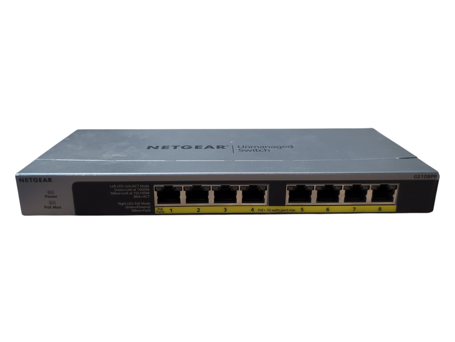 NETGEAR GS108PP 8-Port Gigabit Ethernet PoE+ Unmanaged Switch