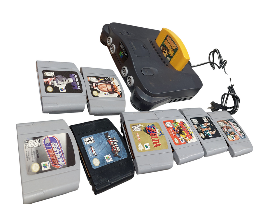Nintendo 64 Bundle System , Power Block , 9 Game Cartridges , No AV- No Test