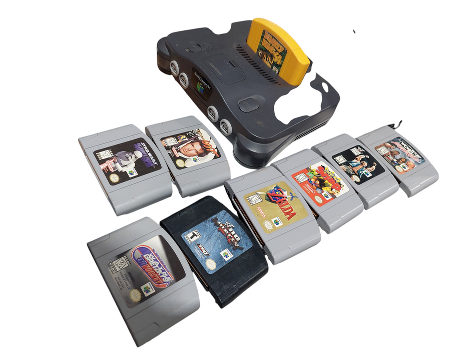 Nintendo 64 Bundle System , Power Block , 9 Game Cartridges , No AV- No Test