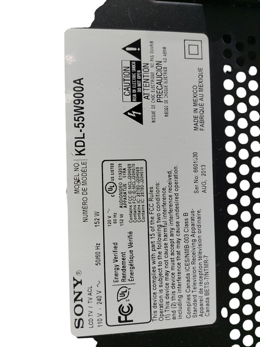 Sony 55" LCD TV Bravia Model: KDL-55W900A