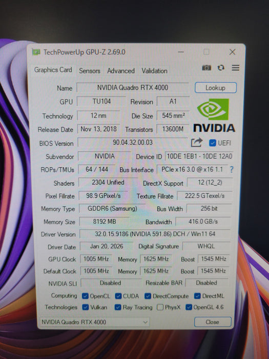 Dell NVIDIA Quadro RTX 4000 8GB GDDR6 Video Graphics Card DPx3 USB-C