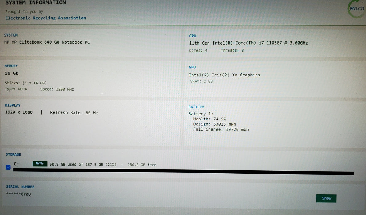 HP EliteBook 840 G8 14" i7-1185G7 16GB DDR4 256GB NVMe