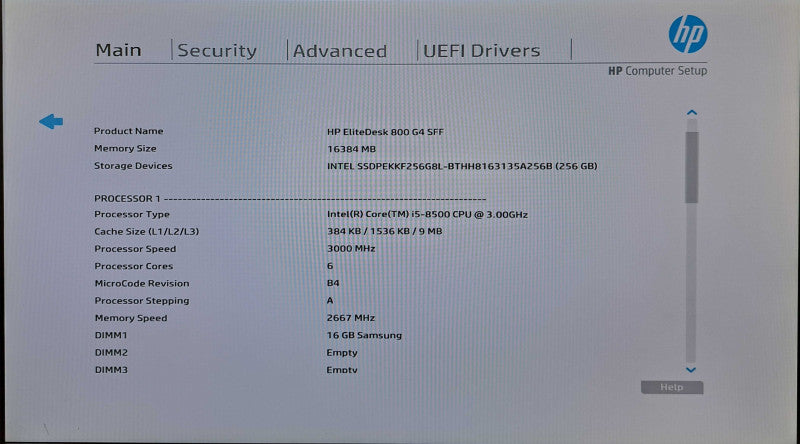 HP EliteDesk 800 G4 SFF | i5-8500 @ 3.00GHz 6C, 16GB DDR4, 256GB NVMe