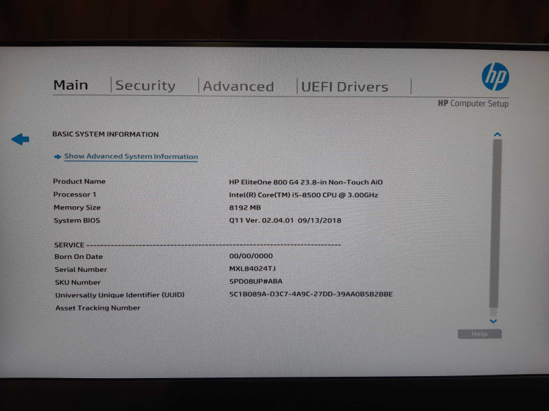 HP EliteOne AIO 23.8\\" Intel i5-8500 3GHz 8GB DDR4, No HDD/SSD Q