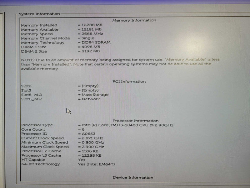 DELL INSPIRON 3880 i5-10400 CPU @ 2.90GHz 12GB DDR4 RAM 512GB NVMe !