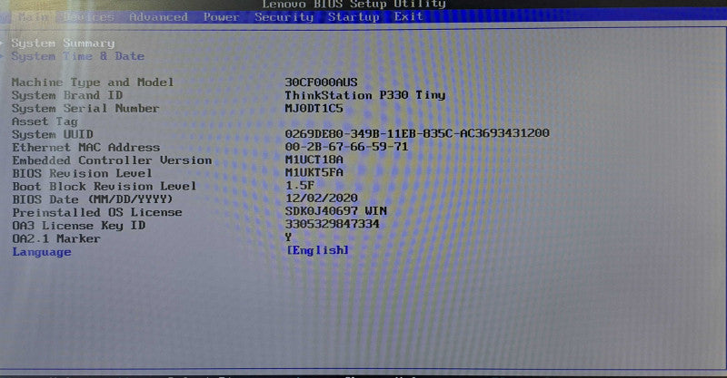 Lenovo P330 Tiny PC i7-8700T @ 2.40GHz 6C, 32GB DDR4, Quadro P620, 256GB NVMe