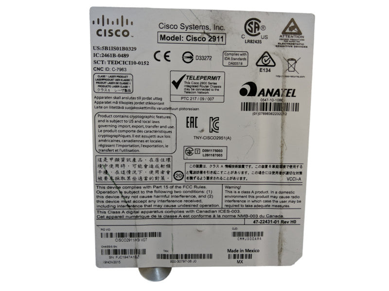 Cisco 2911 Integrated Service Router Router - CISCO2911/K9 V07