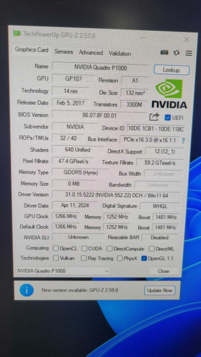 NVIDIA QUADRO P1000 4GB  %