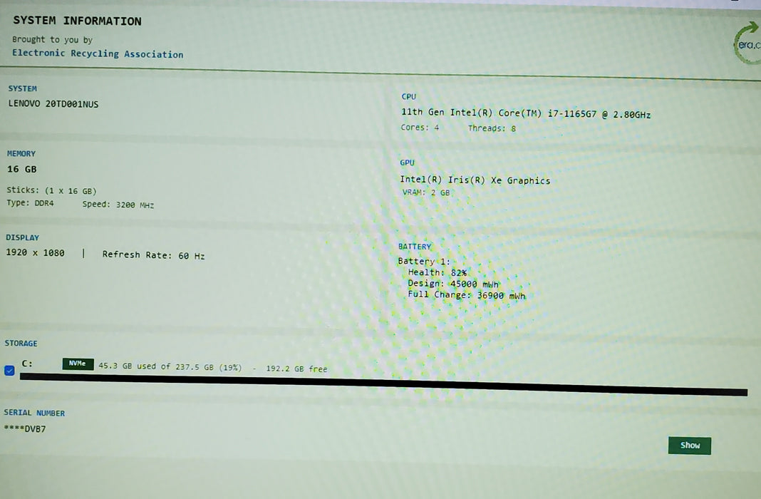 Lenovo ThinkPad E15 Gen 2 Core i7-1165G7 16GB RAM 256G SSD