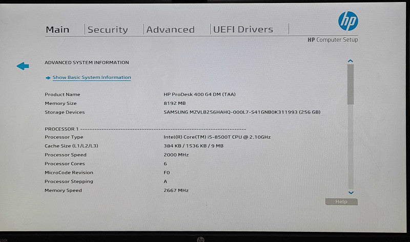 HP ProDesk 400 G4 USFF, i5-8500T 2.10GHz 6C, 8GB DDR4, 256GB Nvme, WiFi