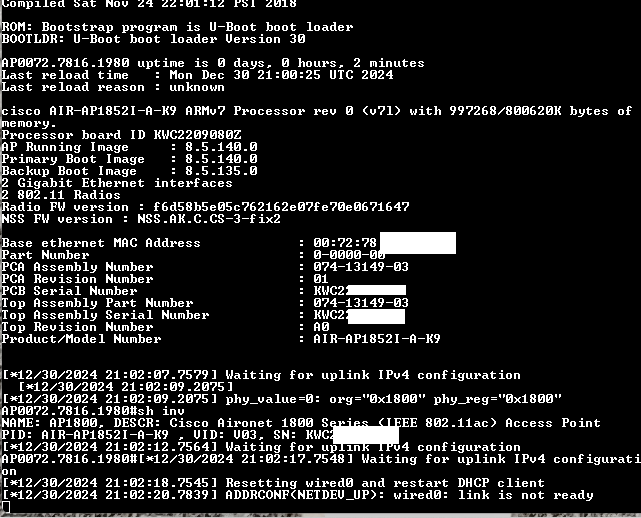 CISCO AIR-AP1852I-A-K9 DUAL BAND ACCESS POINT