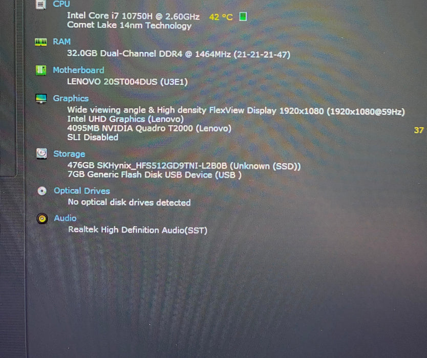 Lenovo ThinkPad P15 Gen 1 i7-10750H QUADRO T2000 4GB GPU 32GB RAM 512GB SSD
