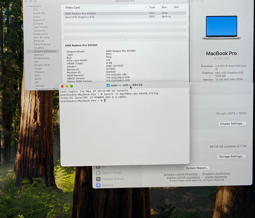Apple MacBook Pro 16" 2019 i9-9980HK Radeon Pro 5500M GPU 32GB RAM 1TB SSD READ!