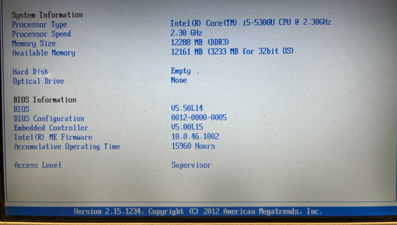 Panasonic ToughBook CF-31 TOUCH i5-5300U 12GB RAM No HDD 15960Hrs READ