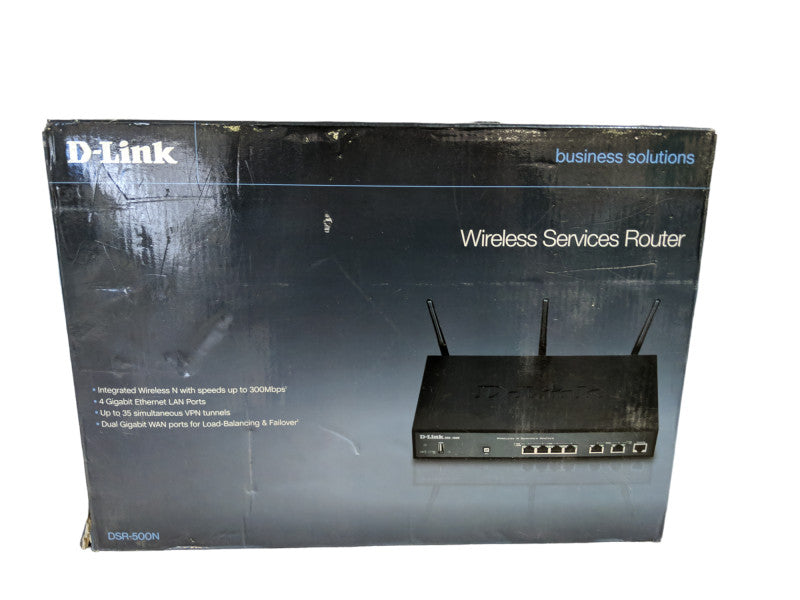 D-Link DSR-500N Wireless Services Router, 4 Gigabit Ports, 2 WAN, VPN, SSL