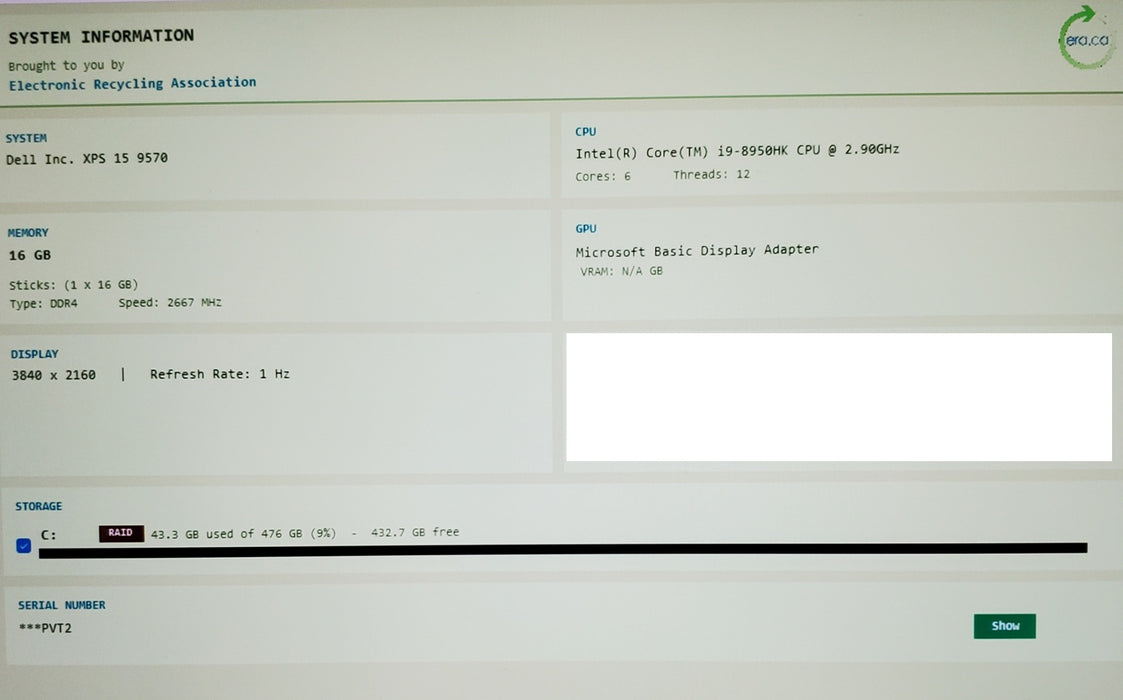 Dell XPS 15 9570 4k TOUCH Intel Core i9-8950HK 16GB Ram 512GB NVMe
