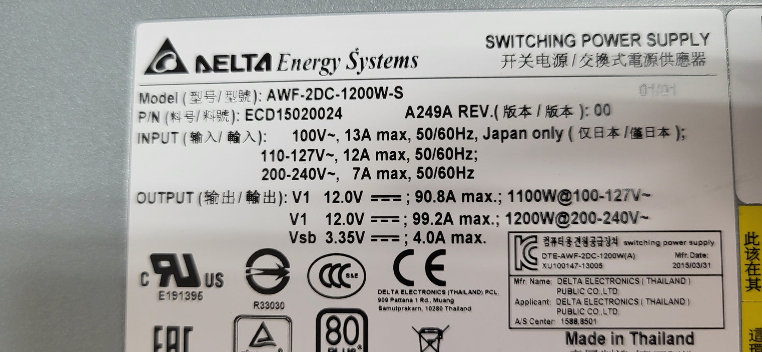 Set of 2x Delta AWF-2DC-1200W Power Supply
