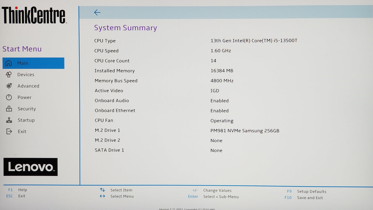 Lenovo ThinkCentre M80q Gen4 Intel i5-13500T CPU 16GB RAM 256GB