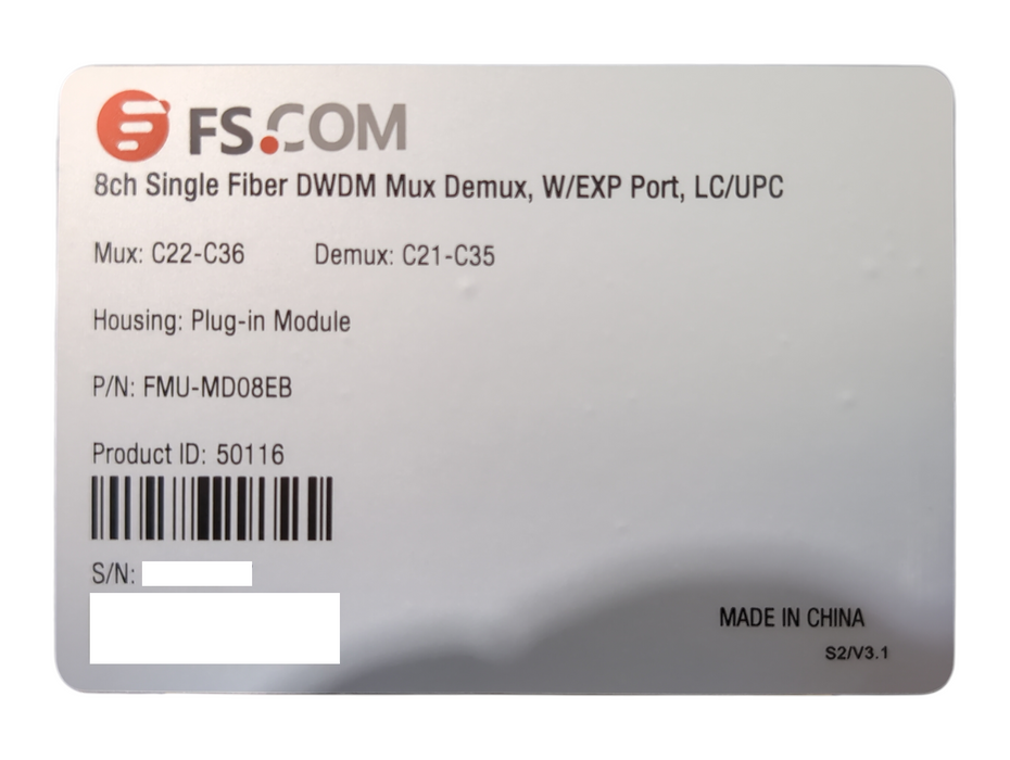 FMU 2-Slot 1U 19" Rack Chassis w/ 8ch Single Fiber DWDM Mux Demux C22-36