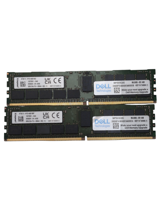 Lot of 2x 32GB DDR4 Server RAM Memory 32GB 2Rx4 PC4-3200AA-RB2-13 Kingston DELL