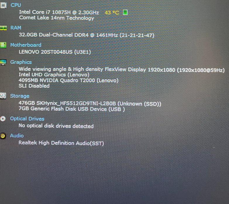 Lenovo ThinkPad P15 Gen 1 i7-10875H QUADRO T2000 4GB GPU 32GB RAM 512GB SSD