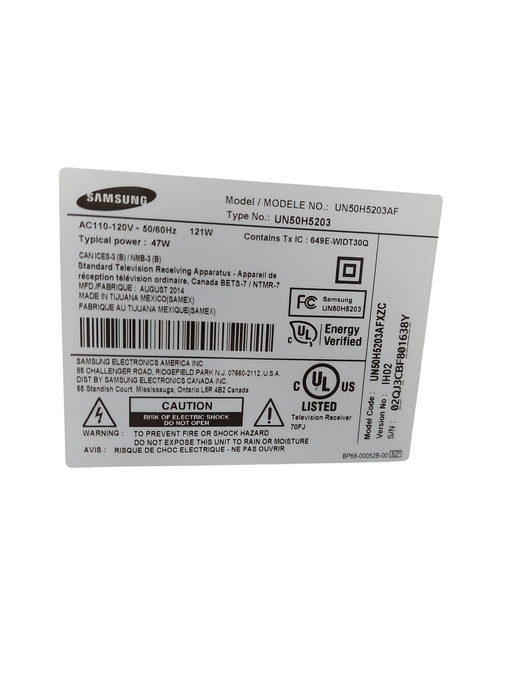 Samsung LCD 50" TV with Remote Model: UN50H5203AF