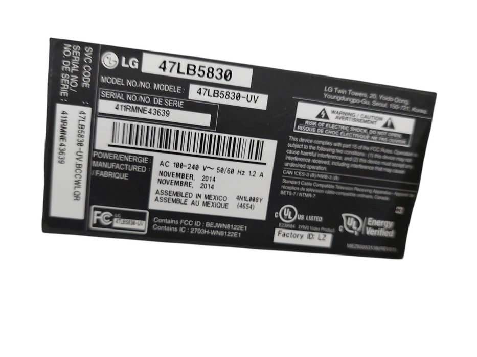 LG 47" TV Model: 47LB5830