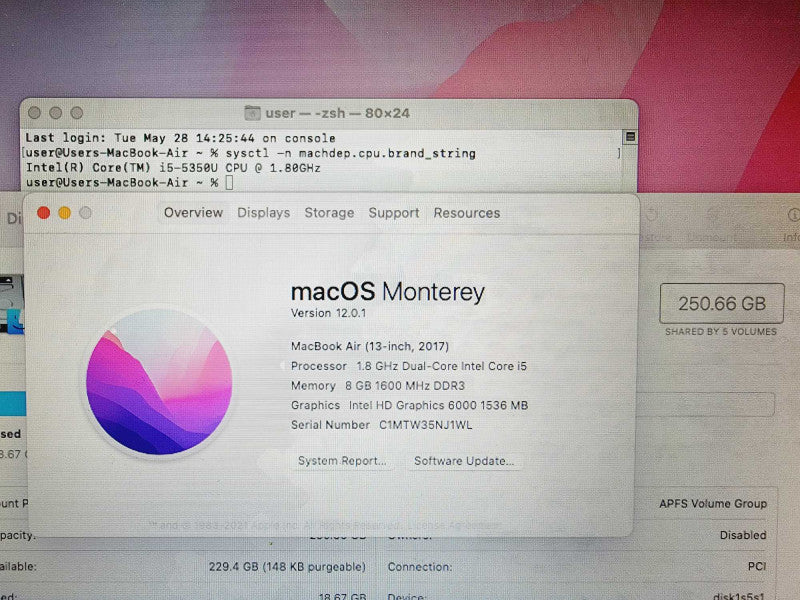 Apple Macbook Air 2017 13\\" 2-Core i5-5350U @ 1.8GHz 8GB DDR3 250GB SSD [Read] (