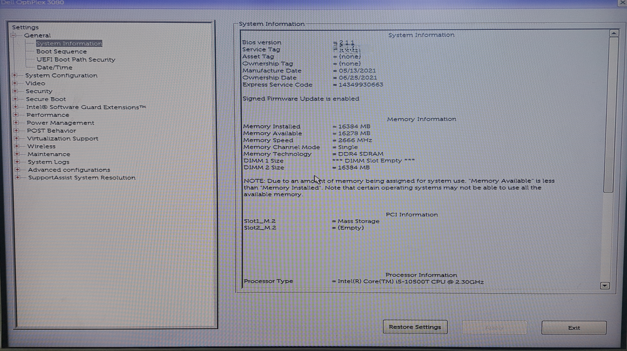 Dell Optiplex 3080 Micro | i5-10500-T @ 2.30Ghz | 16GB | 256GB NVME