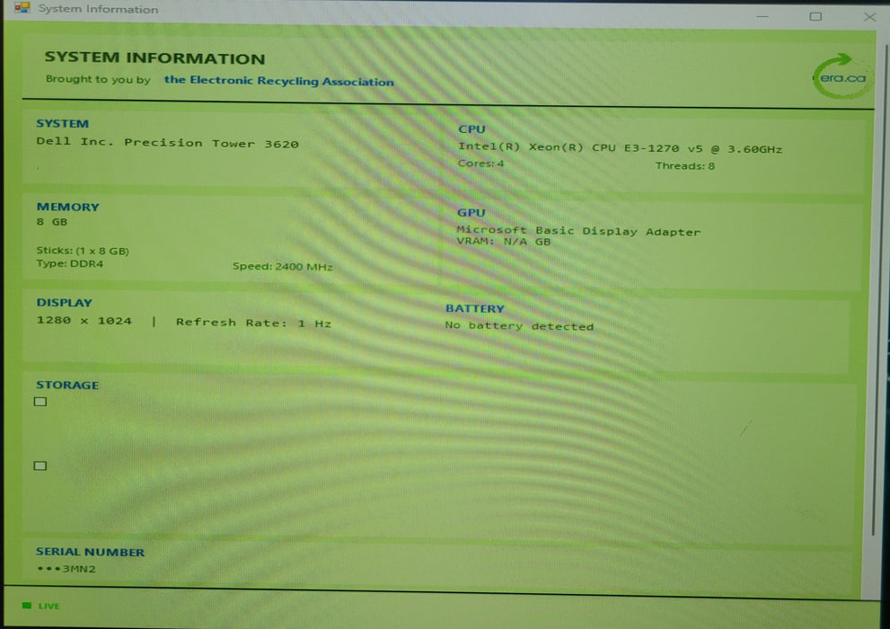 Dell Precision Tower 3620 | E3-1270 v5 @3.60GHz 8GB DDR4 | NO HDD