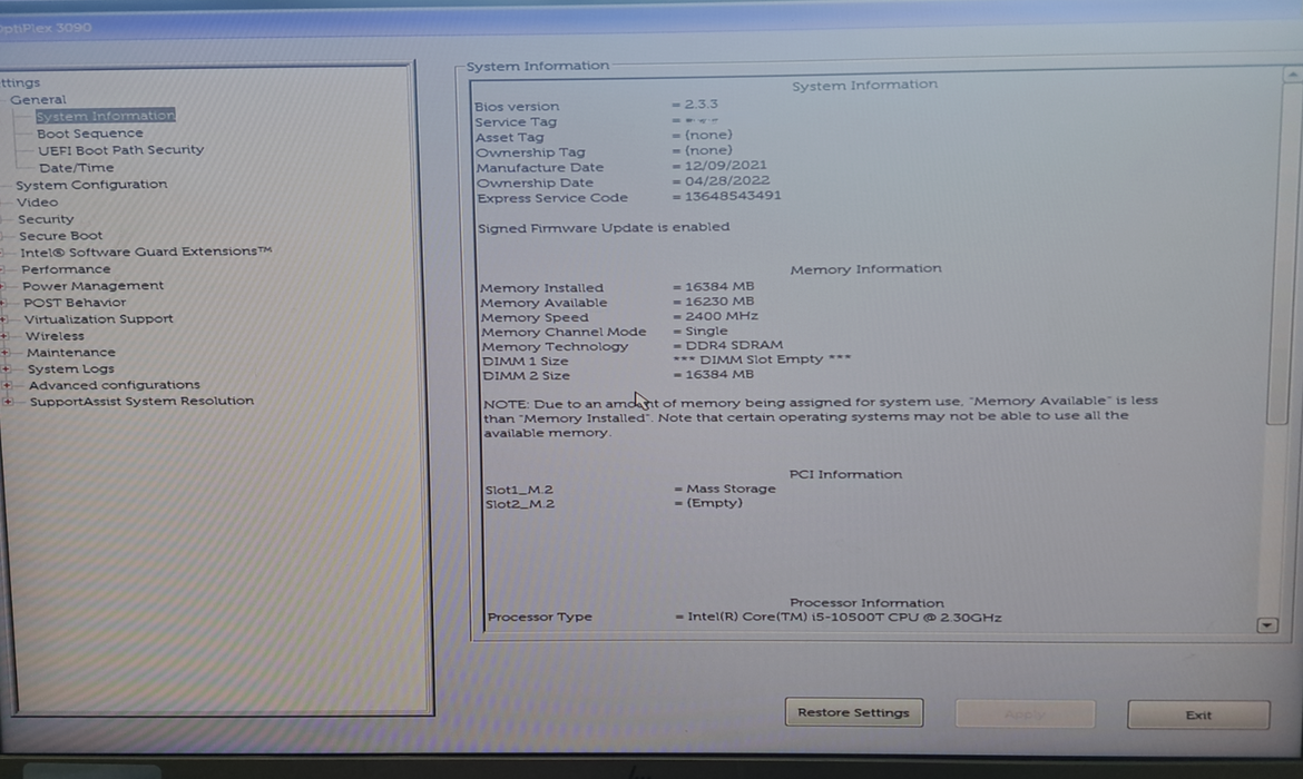 Dell Optiplex 3090 Micro | i5-10500-T @ 2.30Ghz | 16GB | 256GB NVME