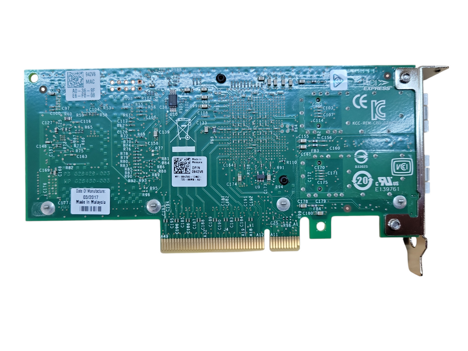 Dell 0942V6 942V6 Intel X520-DA2 Dual Port 10GbE SFP+ PCIe Network Adapter