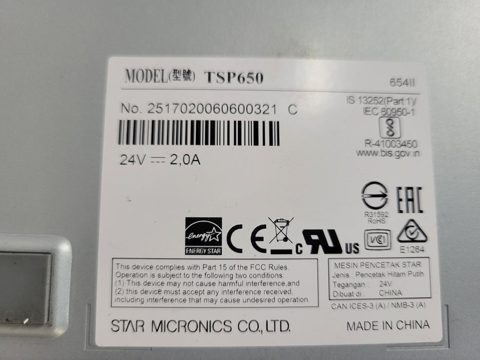 Lot of 6x Star TSP650II Direct Thermal POS Receipt Printer RJ-45 654II, READ
