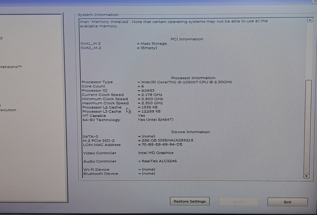 Dell Optiplex 3080 Micro | i5-10500-T @ 2.30Ghz | 16GB | 256GB NVME READ
