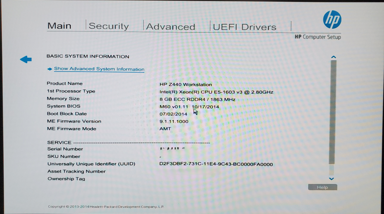 HP Z440 Workstation - Xeon E5-1603 v3, 8GB DDR4, NVS 310 - No HDD