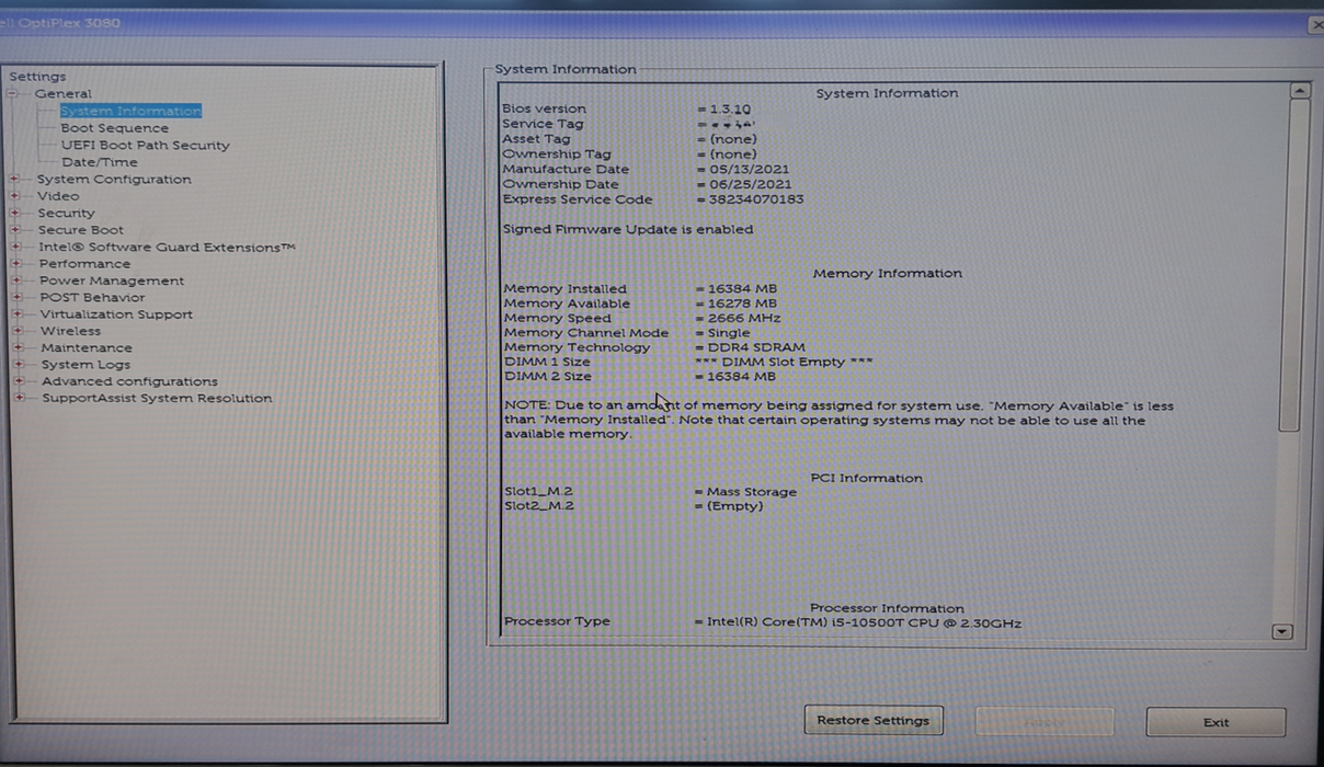 Dell Optiplex 3080 Micro | i5-10500-T @ 2.30Ghz | 16GB | 256GB NVME