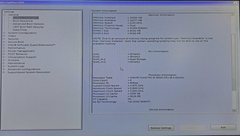 Dell OptiPlex 3070 SFF | i5-9500 @ 3.00GHz 6C, 16GB DDR4, 256GB NVMe, 2TB HDD