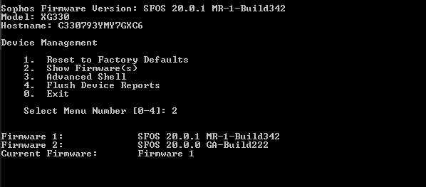 Sophos XG 330 Rev. 2 Firewall Security Network Appliance, Factory Reset