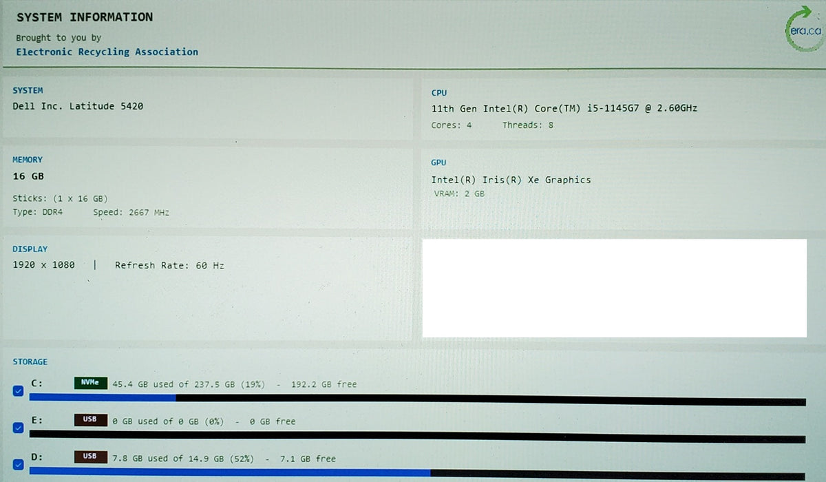 Dell Latitude 5420 i5-1145G7 16GB 256GB SSD