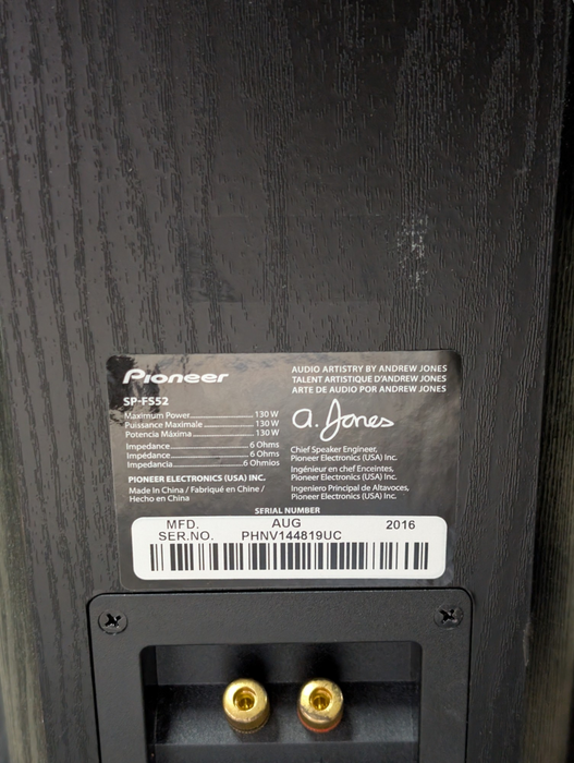 Pioneer Andrew Jones Surround Sound Speakers, SP-C22  Mid, SP-FS52 Left Right