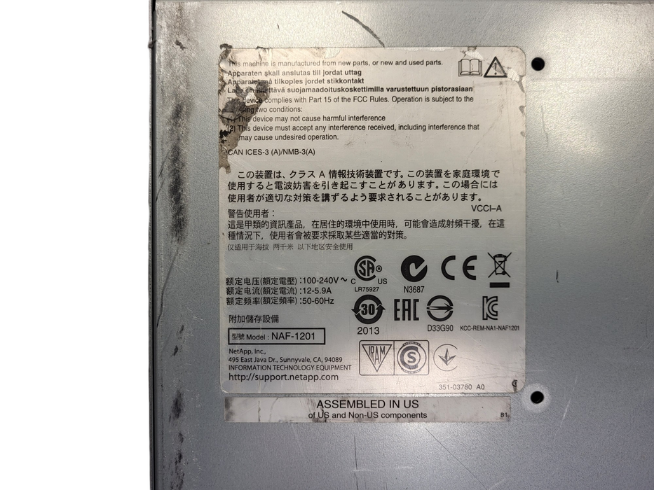 NETAPP NAJ-1201 12-bay Drive Array 2x 111-01323+B1 Controller Module