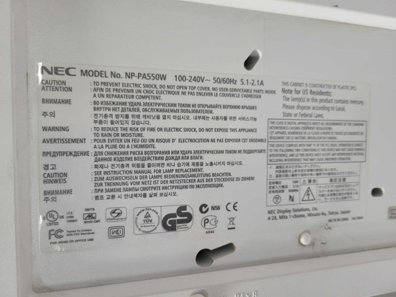 NEC NP-PA550W WXGA 3LCD Widescreen Projector 5500 Lumen 2183 Lamp Hours _