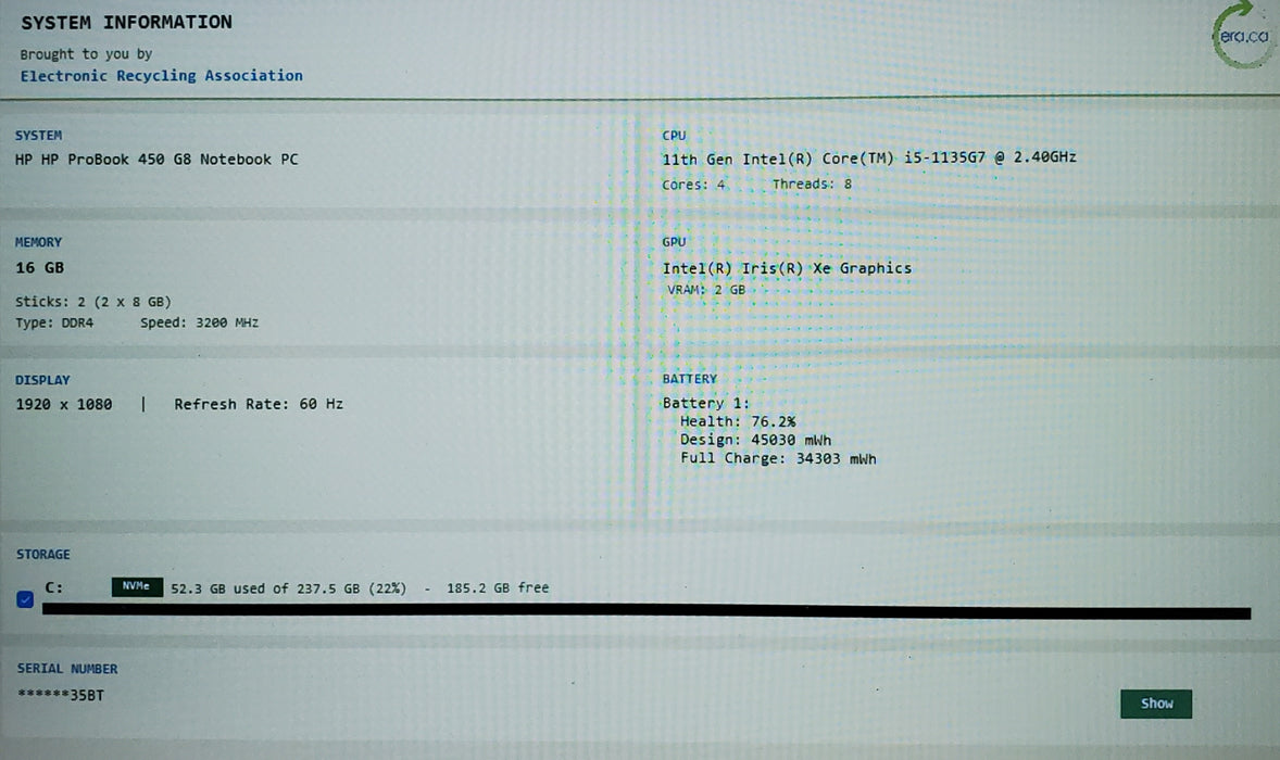 HP ProBook 450 G8 14" i5-1135G7 16GB DDR4 256GB NVMe READ