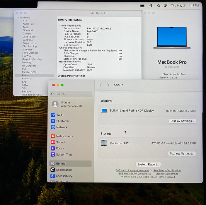 Apple MacBook Pro 16 2021 M1 Max 24 Core GPU 32GB RAM 512GB SSD No Power Adapter