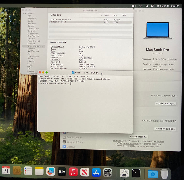Apple MacBook Pro 15' 2018 i7-8750H Radeon Pro 555X 16GB RAM 512GB SSD READ!