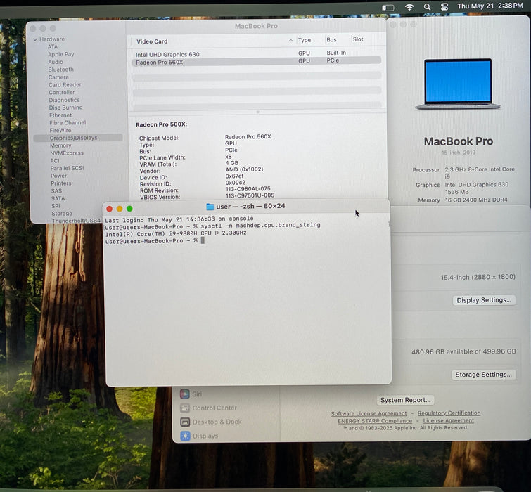 Apple MacBook Pro 15" 2019 i9-9880H Radeon Pro 560X 16GB RAM 512GB SSD READ!
