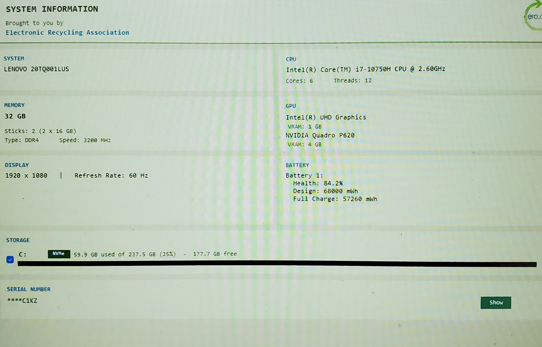 Lenovo ThinkPad P15v TOUCH i7-10750H 32GB DDR4 Quadro P620 4GB 256GB