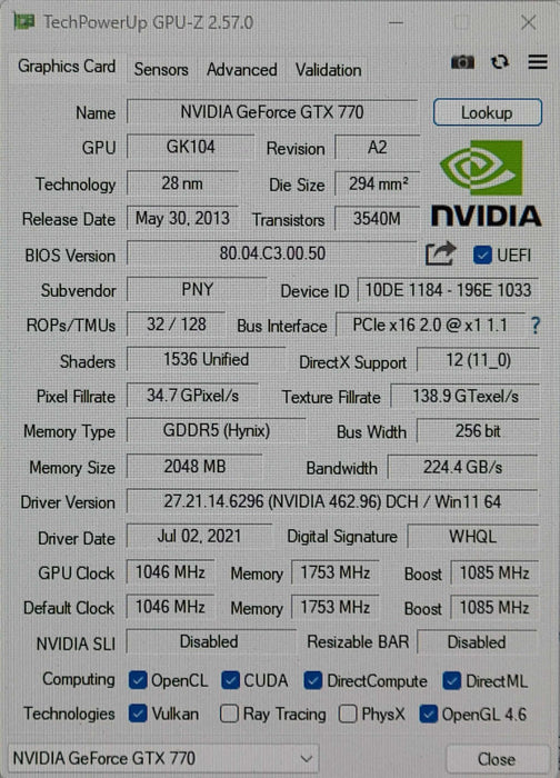 PNY NVIDIA GeForce GTX 770 2GB GDDR5 PCIe Graphics Card