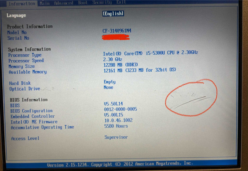 Panasonic ToughBook CF-31 TOUCH i5-5300U 12GB RAM No HDD 5580Hrs! READ