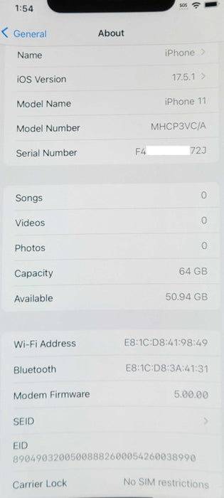 Apple iPhone 11 64GB UNLOCKED SMART PHONE _